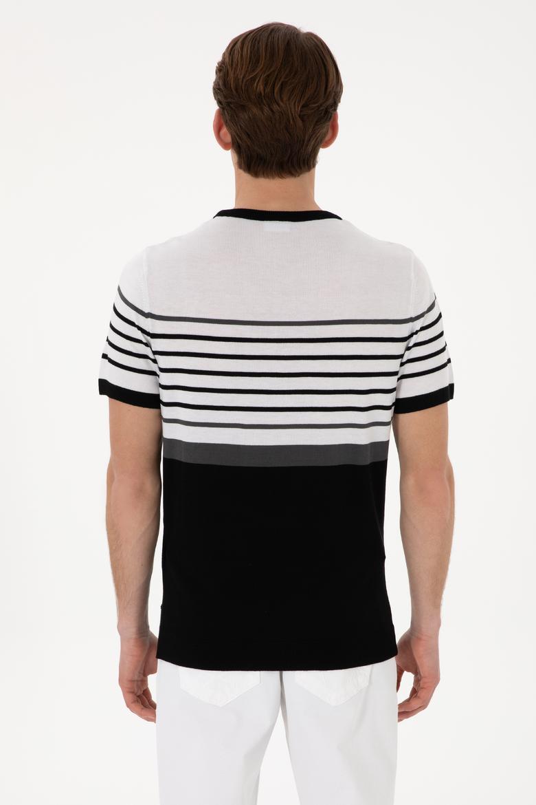 Erkek Slim Fit Bisiklet Yaka Siyah Tişört - 50299358008