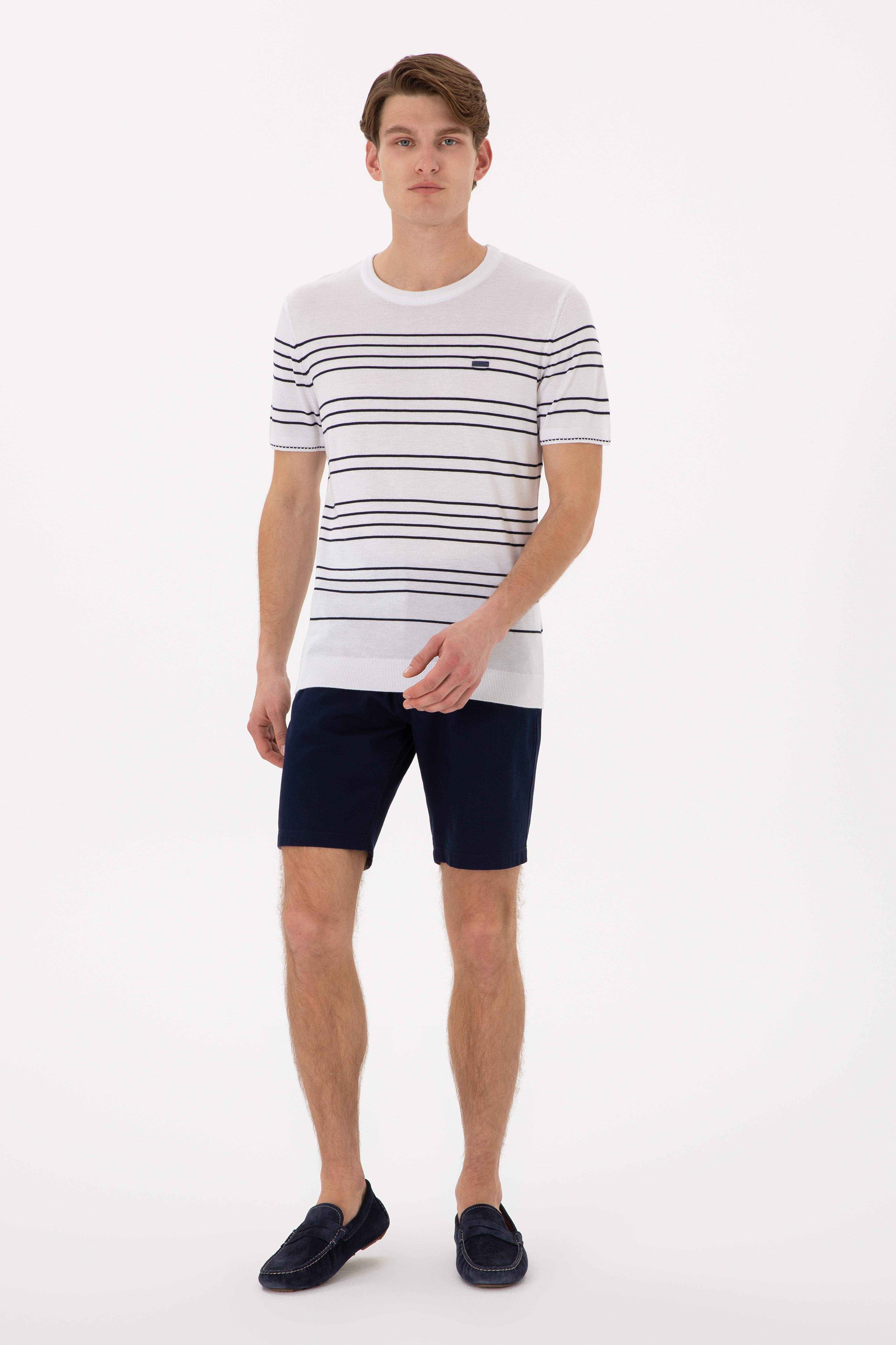 Erkek Slim Fit Bisiklet Yaka Beyaz Tişört - Image 4