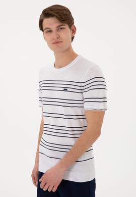 Erkek Slim Fit Bisiklet Yaka Beyaz Tişört - 50299396006