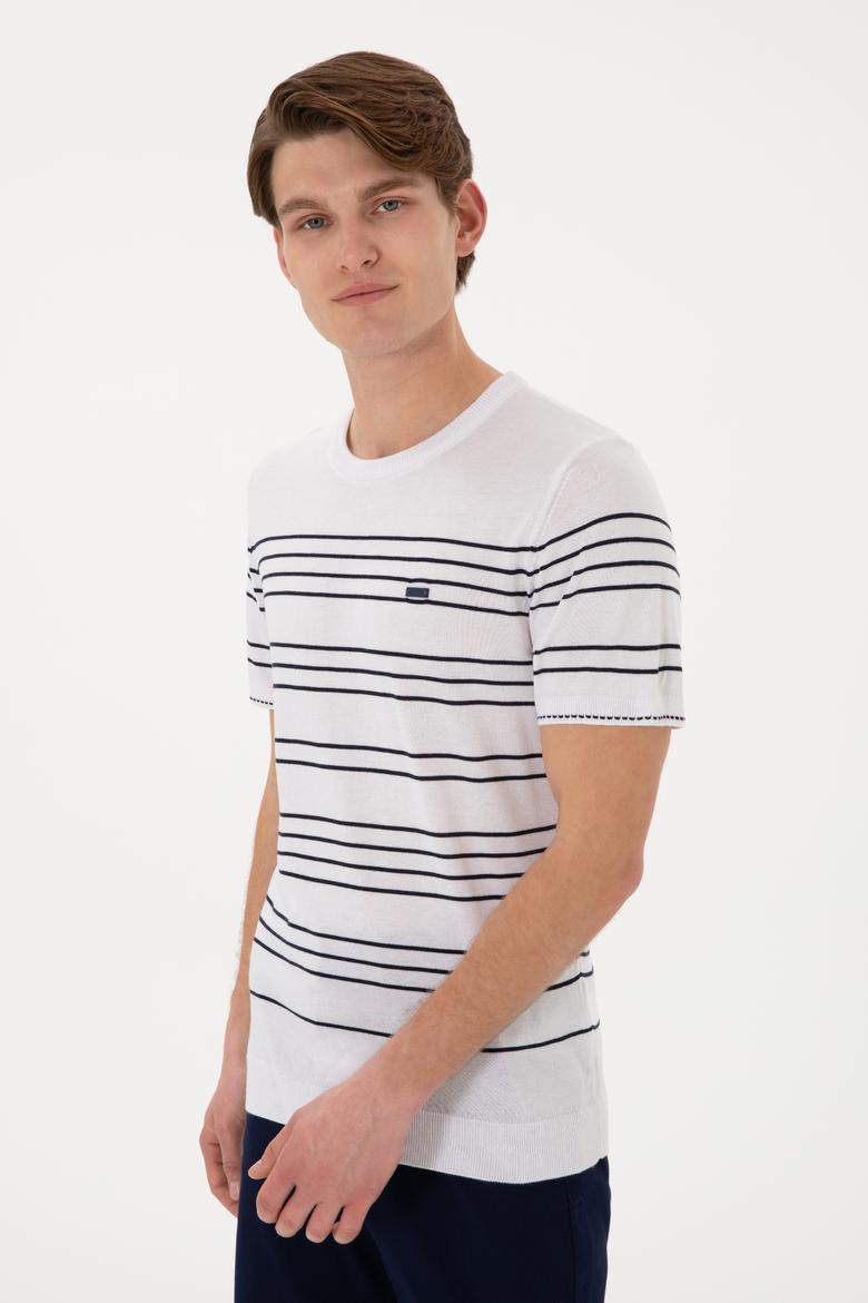 Erkek Slim Fit Bisiklet Yaka Beyaz Tişört - 50299396006