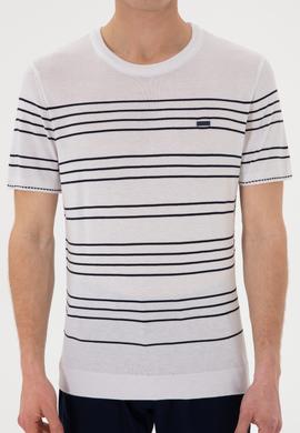 Erkek Slim Fit Bisiklet Yaka Beyaz Tişört - 50299396006