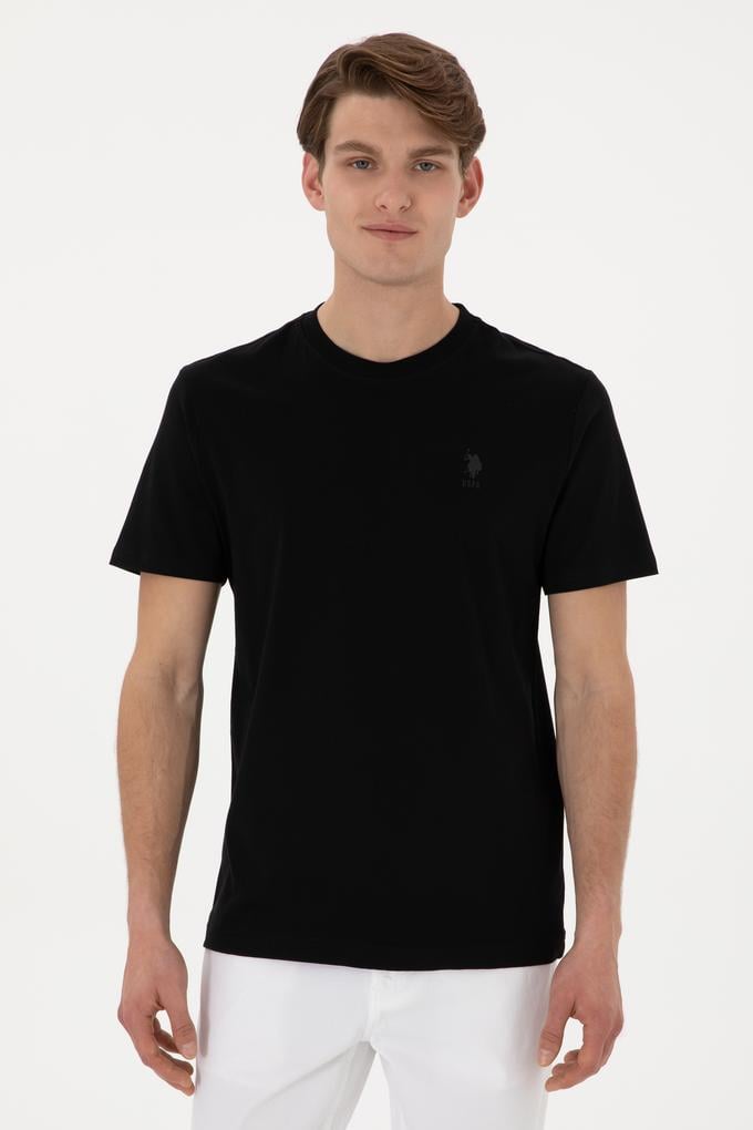 Erkek Regular Fit Bisiklet Yaka Siyah Tişört