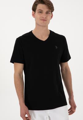 Erkek Regular Fit V Yaka Siyah Basic Tişört - 50298043008