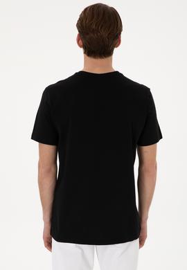 Erkek Regular Fit V Yaka Siyah Basic Tişört - 50298043008