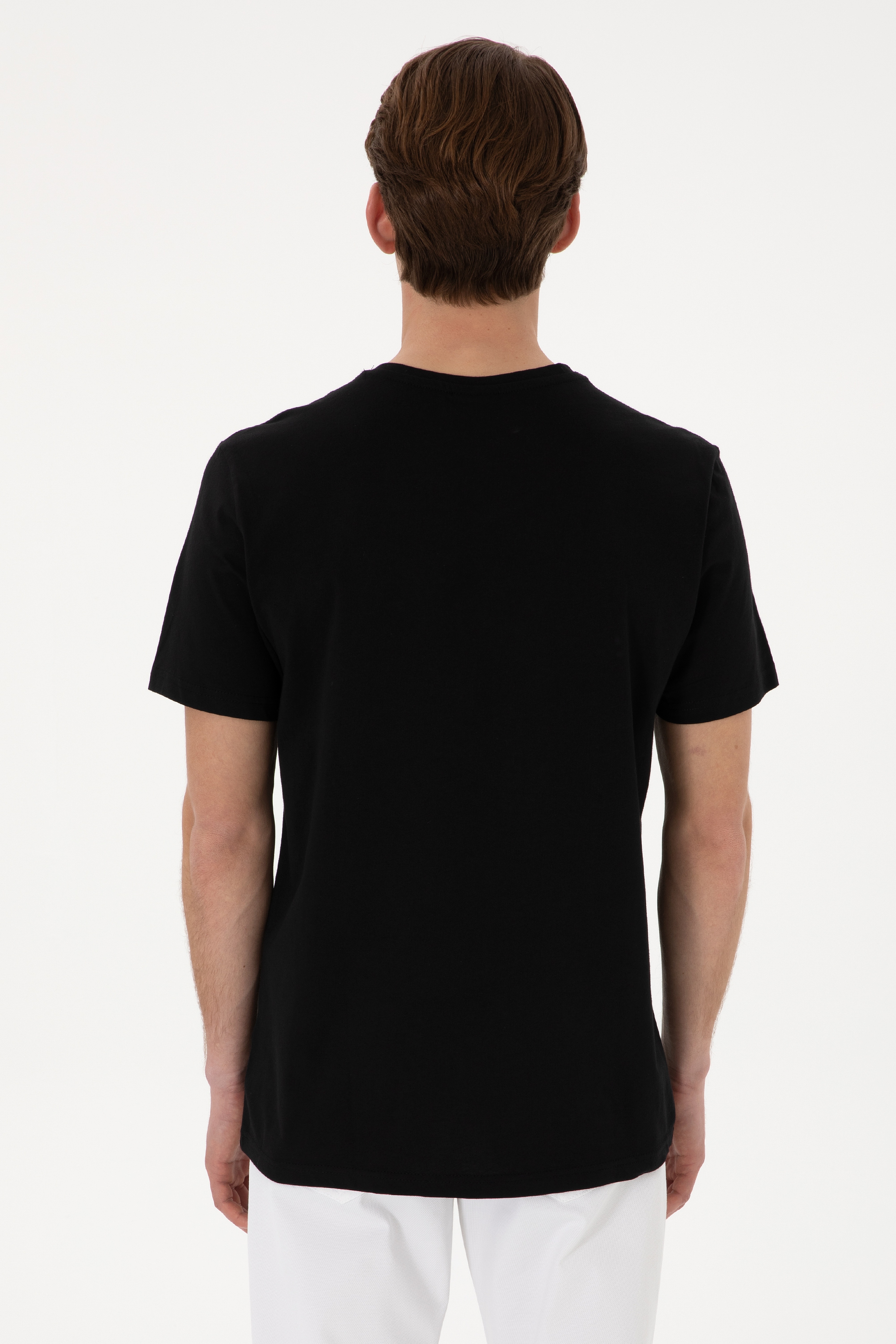 Erkek Regular Fit V Yaka Siyah Basic Tişört - Image 5
