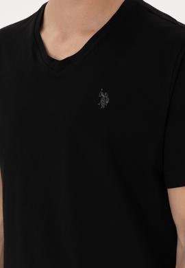 Erkek Regular Fit V Yaka Siyah Basic Tişört - 50298043008