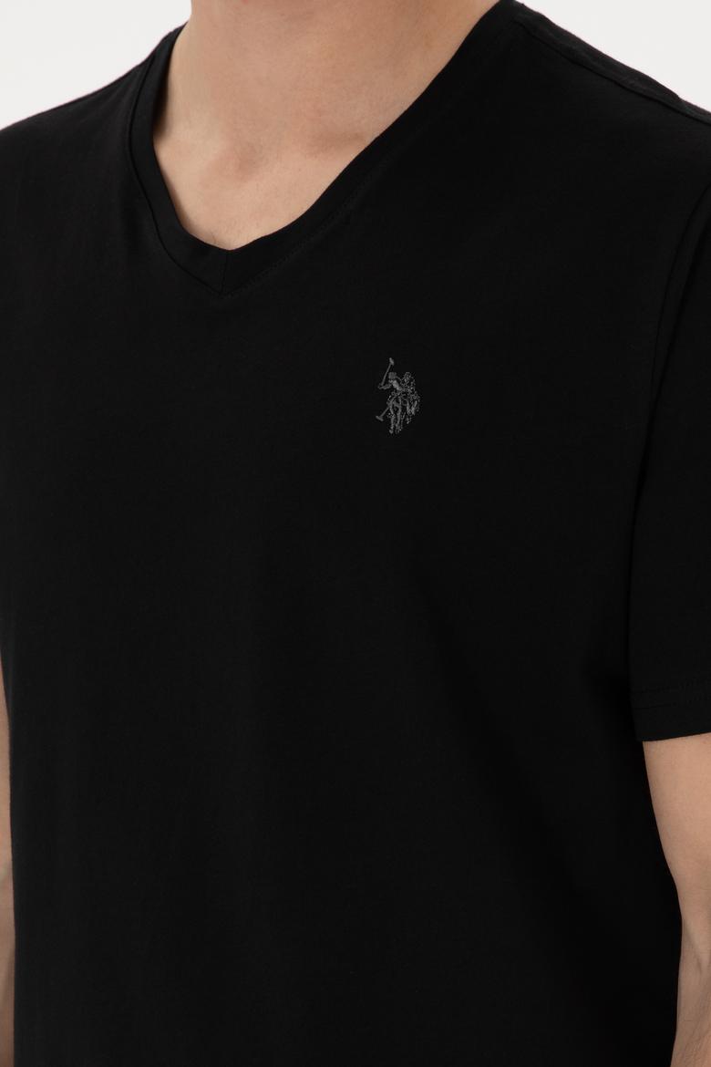 Erkek Regular Fit V Yaka Siyah Basic Tişört - 50298043008