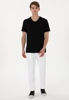 Erkek Regular Fit V Yaka Siyah Basic Tişört - 50298043008