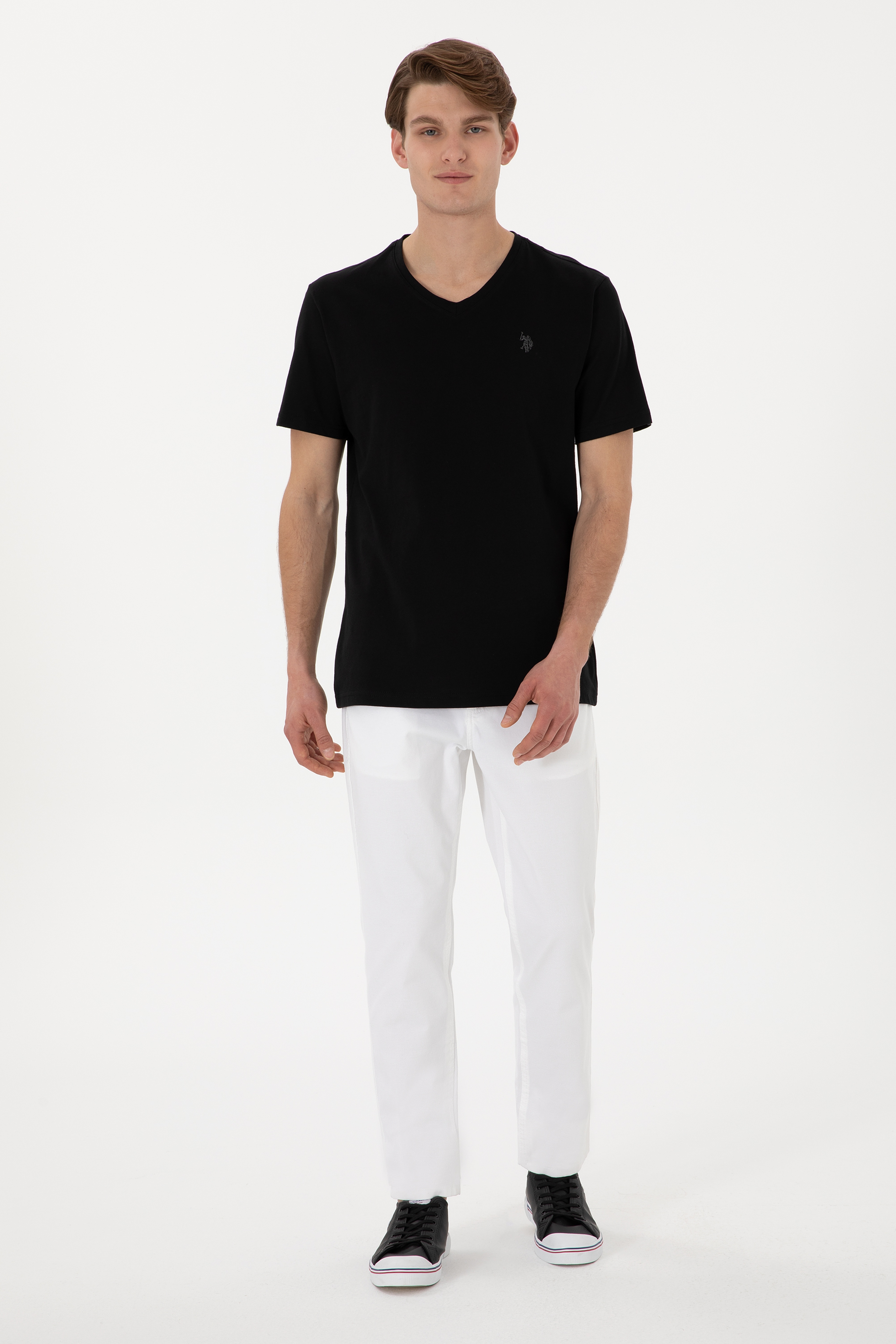 Erkek Regular Fit V Yaka Siyah Basic Tişört