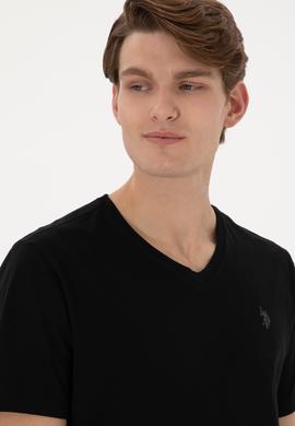 Erkek Regular Fit V Yaka Siyah Basic Tişört - 50298043008