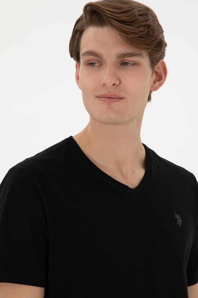 Erkek Regular Fit V Yaka Siyah Basic Tişört
