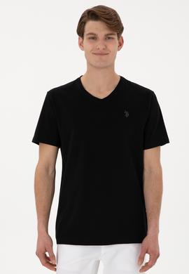 Erkek Regular Fit V Yaka Siyah Basic Tişört - 50298043008