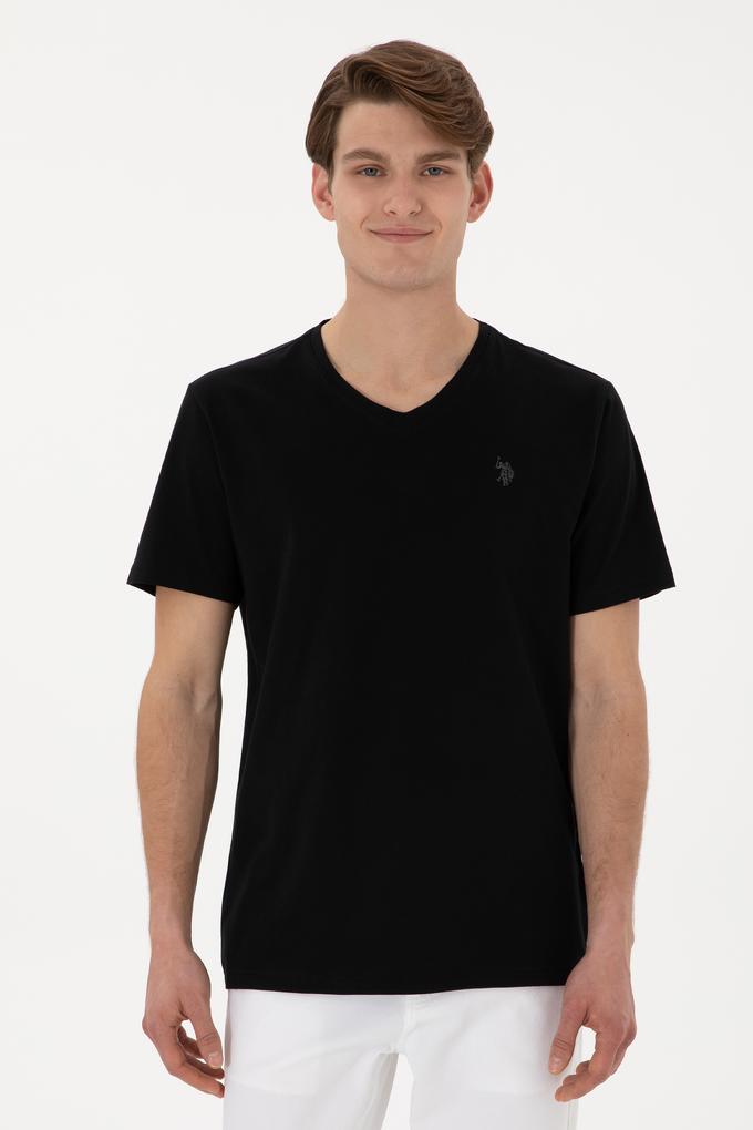 Erkek Regular Fit V Yaka Siyah Basic Tişört