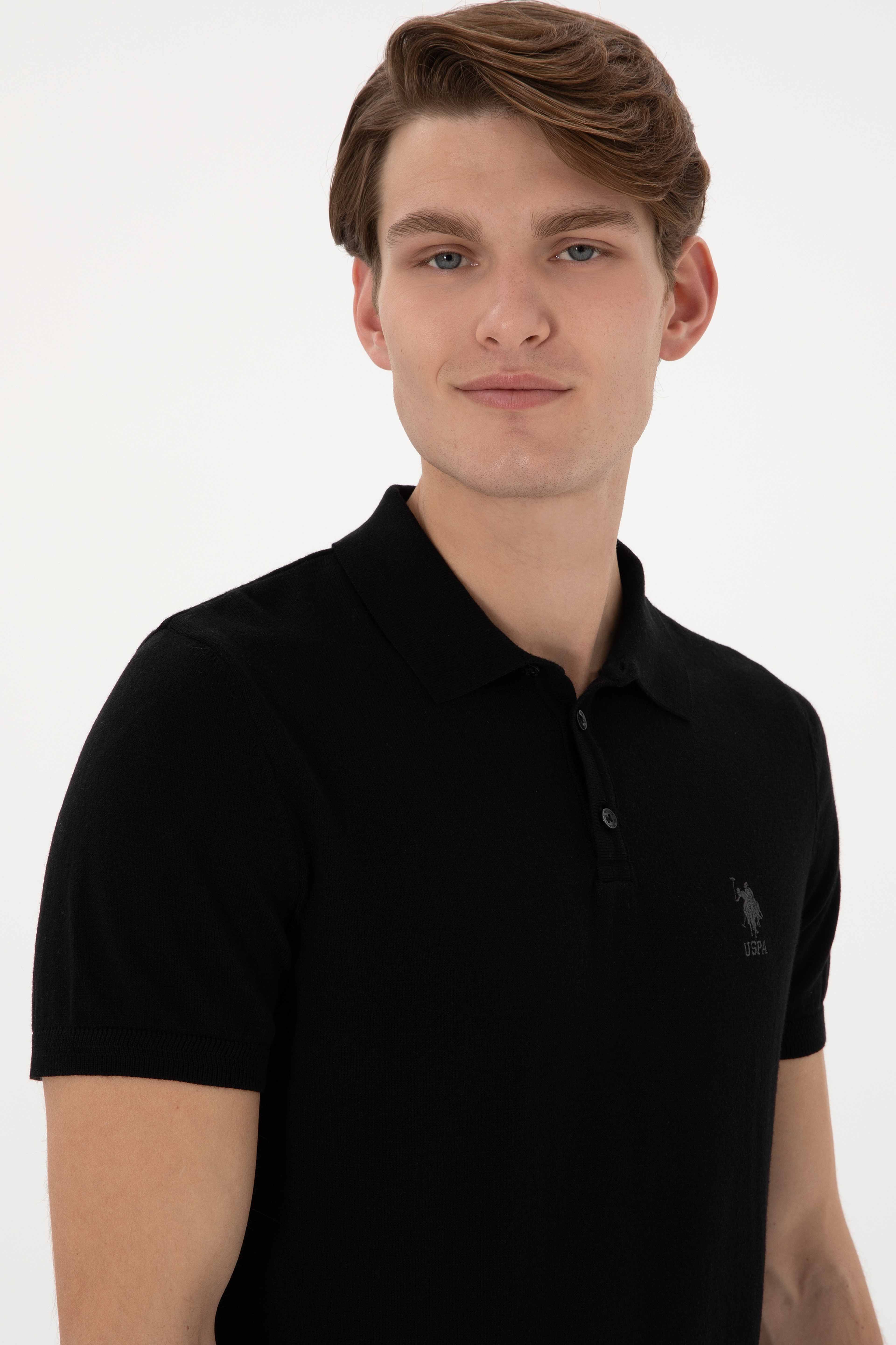 Erkek Slim Fit Polo Yaka Siyah Tişört - Image 2