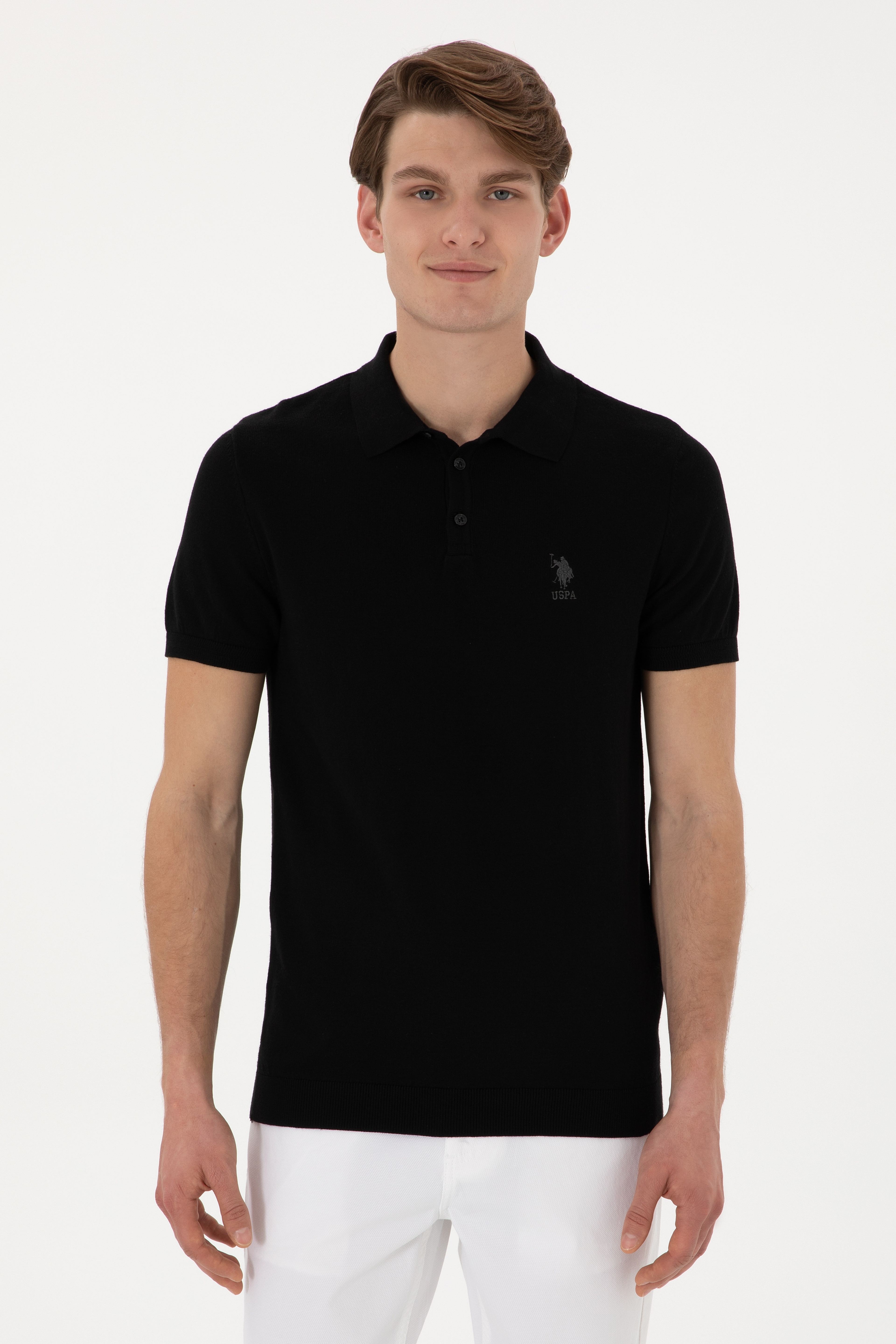 Erkek Slim Fit Polo Yaka Siyah Tişört - Image 1