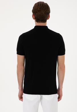 Erkek Slim Fit Polo Yaka Siyah Tişört - 50299359005