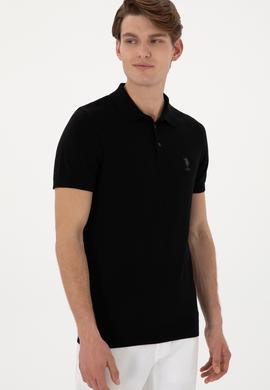 Erkek Slim Fit Polo Yaka Siyah Tişört - 50299359005