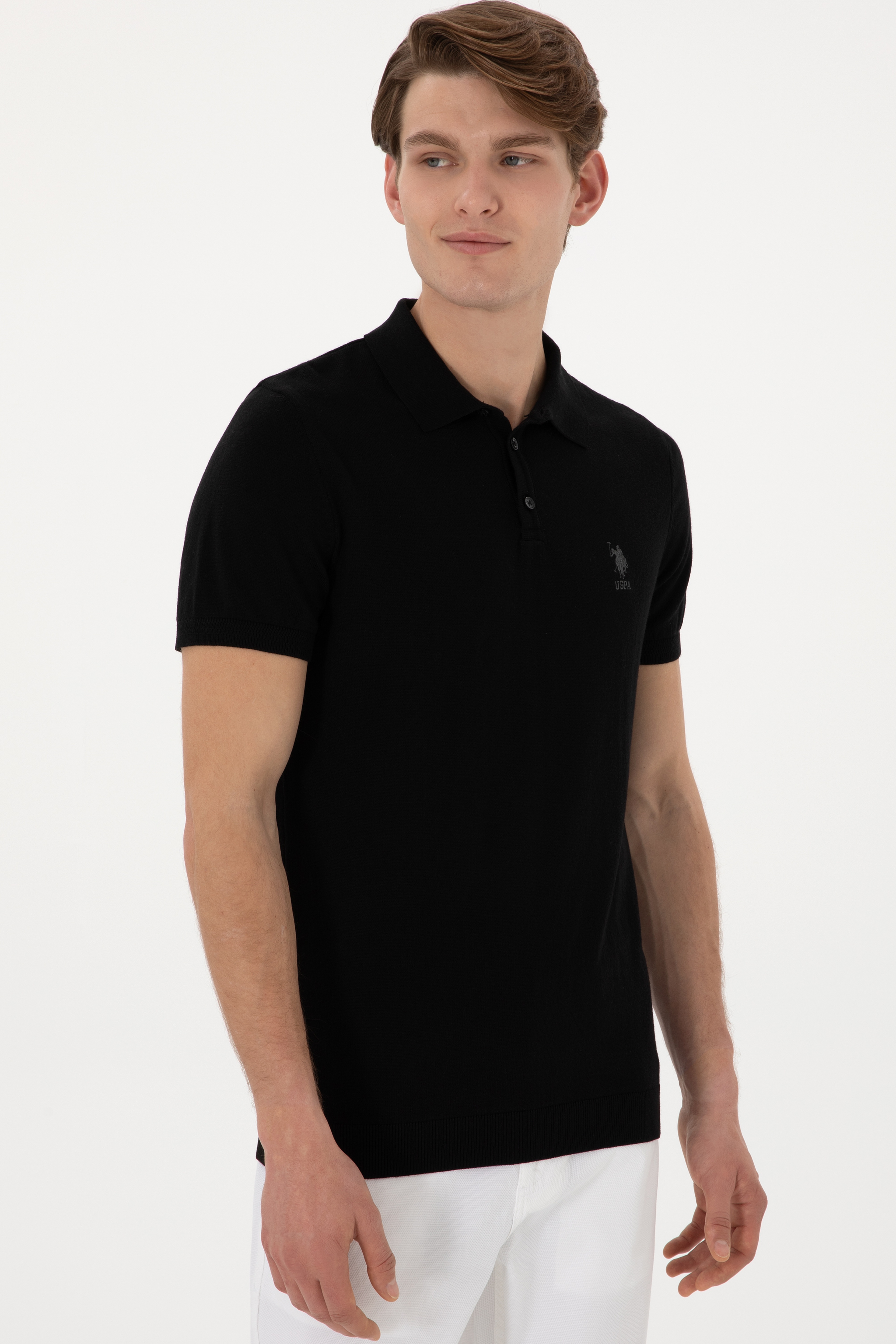 Erkek Slim Fit Polo Yaka Siyah Tişört - Image 3