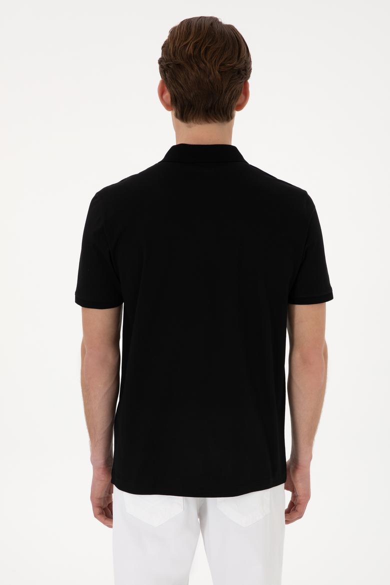 Erkek Regular Fit Polo Yaka Siyah Basic Tişört - 50298016009