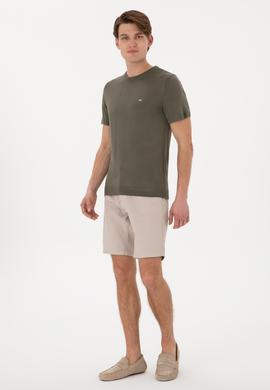 Erkek Slim Fit Bisiklet Yaka Koyu Haki Tişört - 50306456025