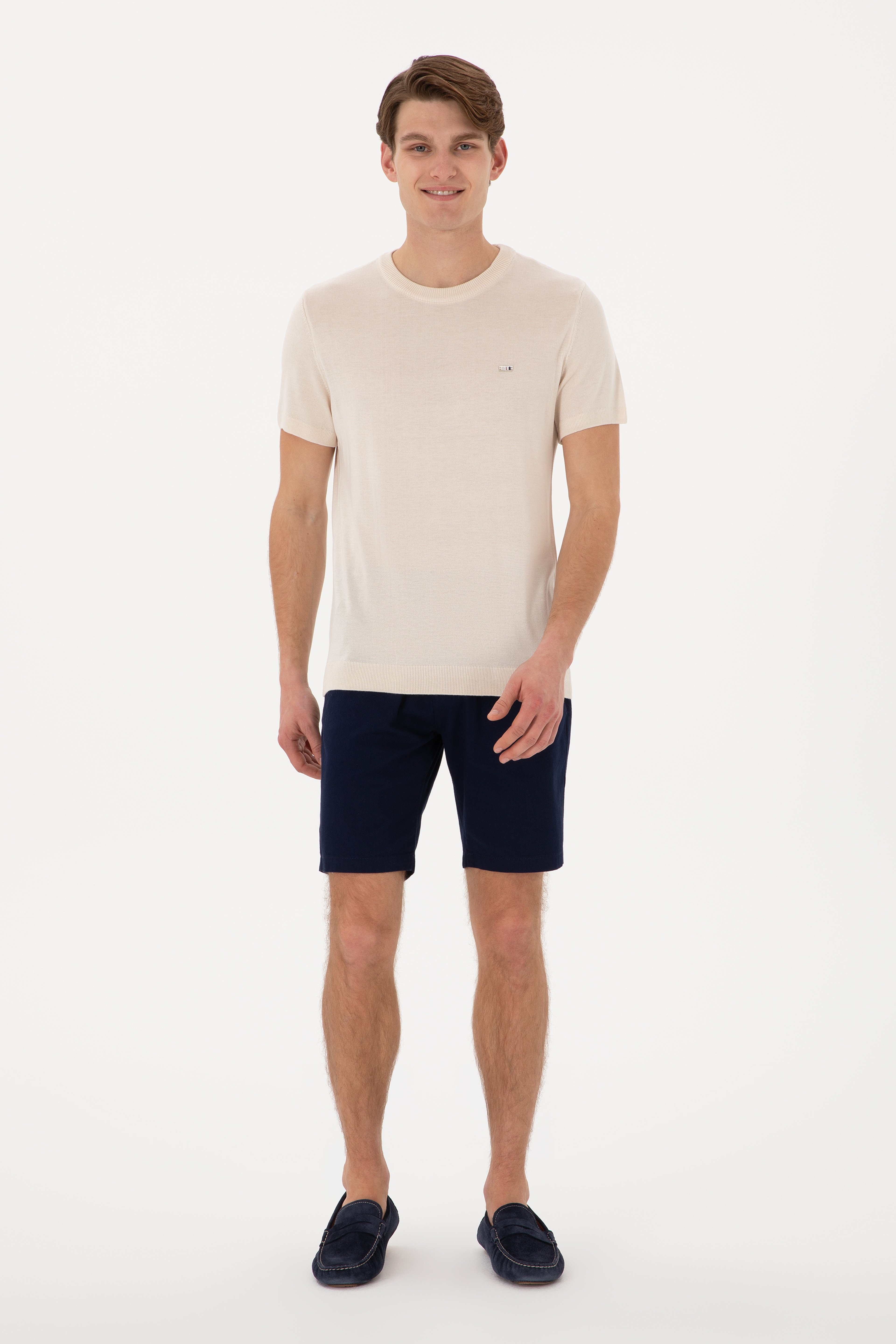 Erkek Slim Fit Bisiklet Yaka Taş Tişört - Image 4
