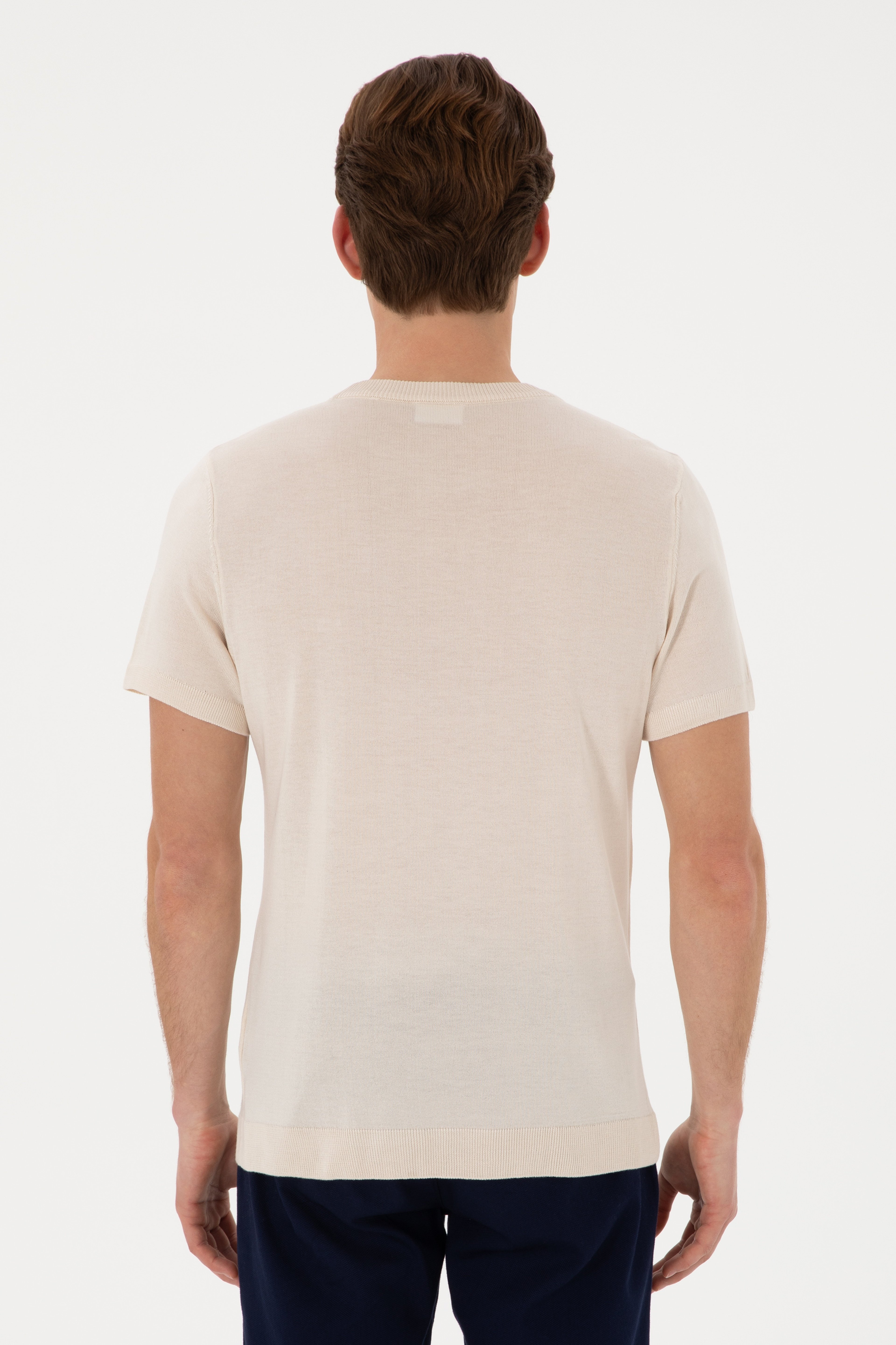 Erkek Slim Fit Bisiklet Yaka Taş Tişört - Image 5