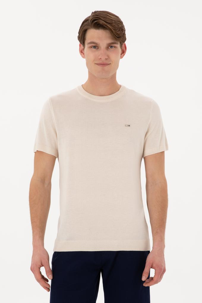 Erkek Slim Fit Bisiklet Yaka Taş Tişört