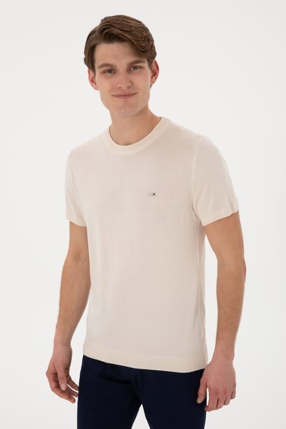 Erkek Slim Fit Bisiklet Yaka Taş Tişört