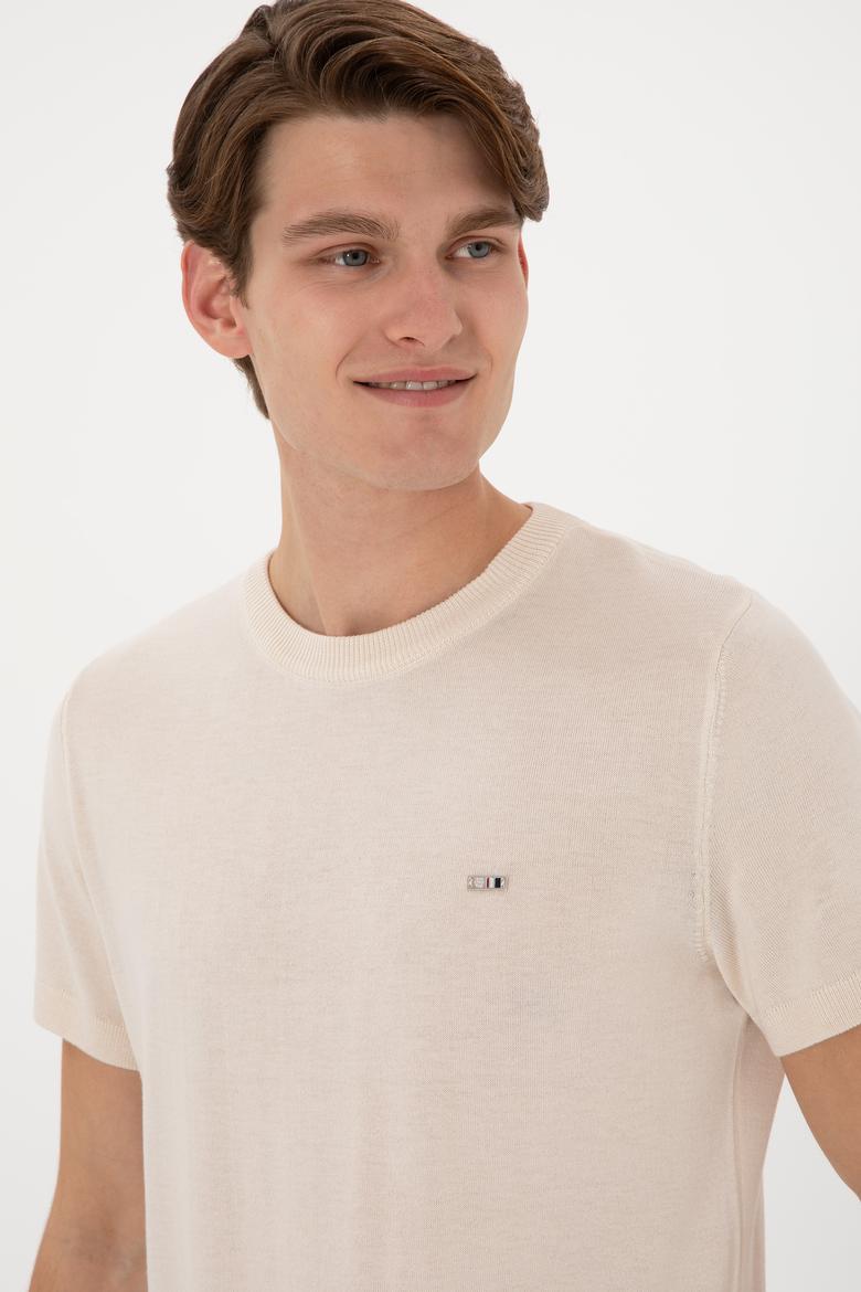 Erkek Slim Fit Bisiklet Yaka Taş Tişört - 50306456011