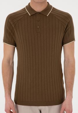 Erkek Slim Fit Bisiklet Yaka Haki Tişört - 50306481011