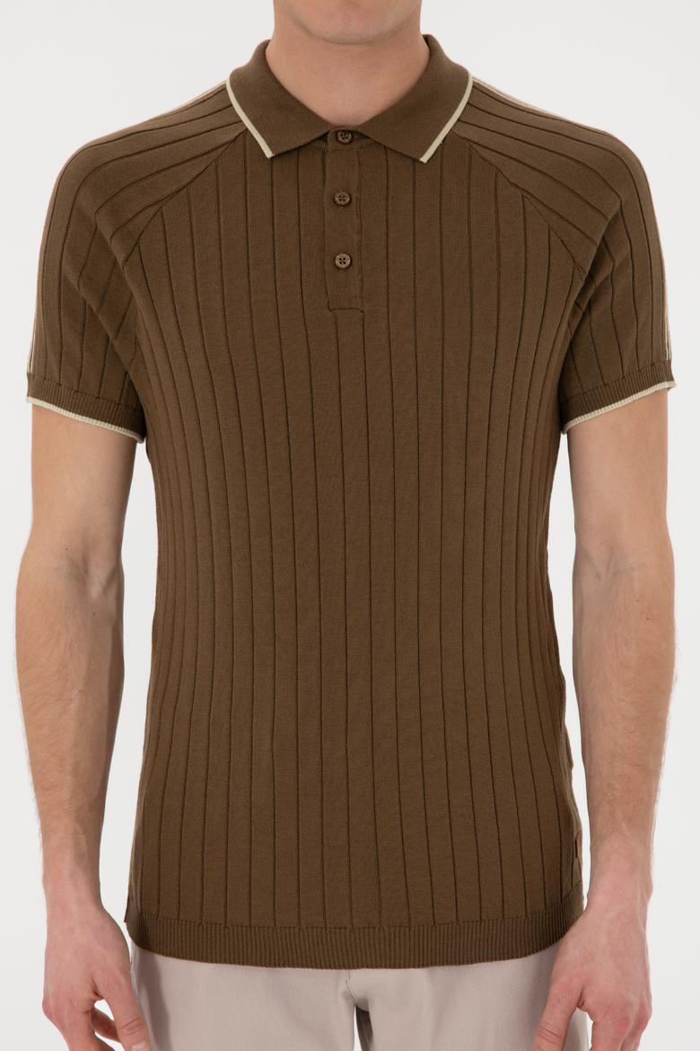 Erkek Slim Fit Bisiklet Yaka Haki Tişört - 50306481011