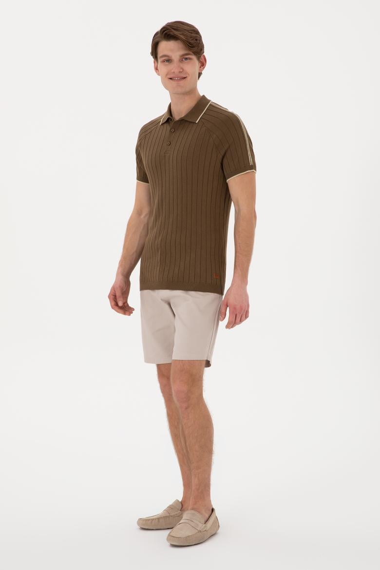 Erkek Slim Fit Bisiklet Yaka Haki Tişört - 50306481011