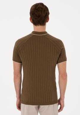 Erkek Slim Fit Bisiklet Yaka Haki Tişört - 50306481011