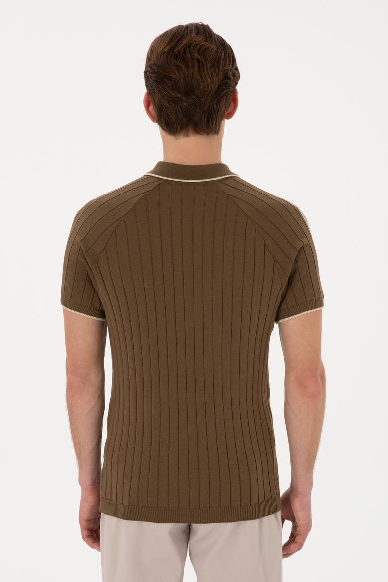 Erkek Slim Fit Bisiklet Yaka Haki Tişört - 50306481011