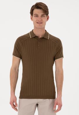 Erkek Slim Fit Bisiklet Yaka Haki Tişört - 50306481011