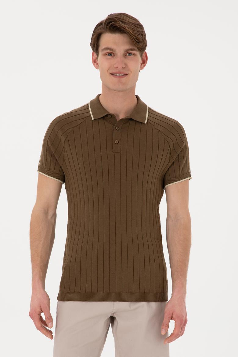 Erkek Slim Fit Bisiklet Yaka Haki Tişört