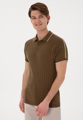 Erkek Slim Fit Bisiklet Yaka Haki Tişört - 50306481011