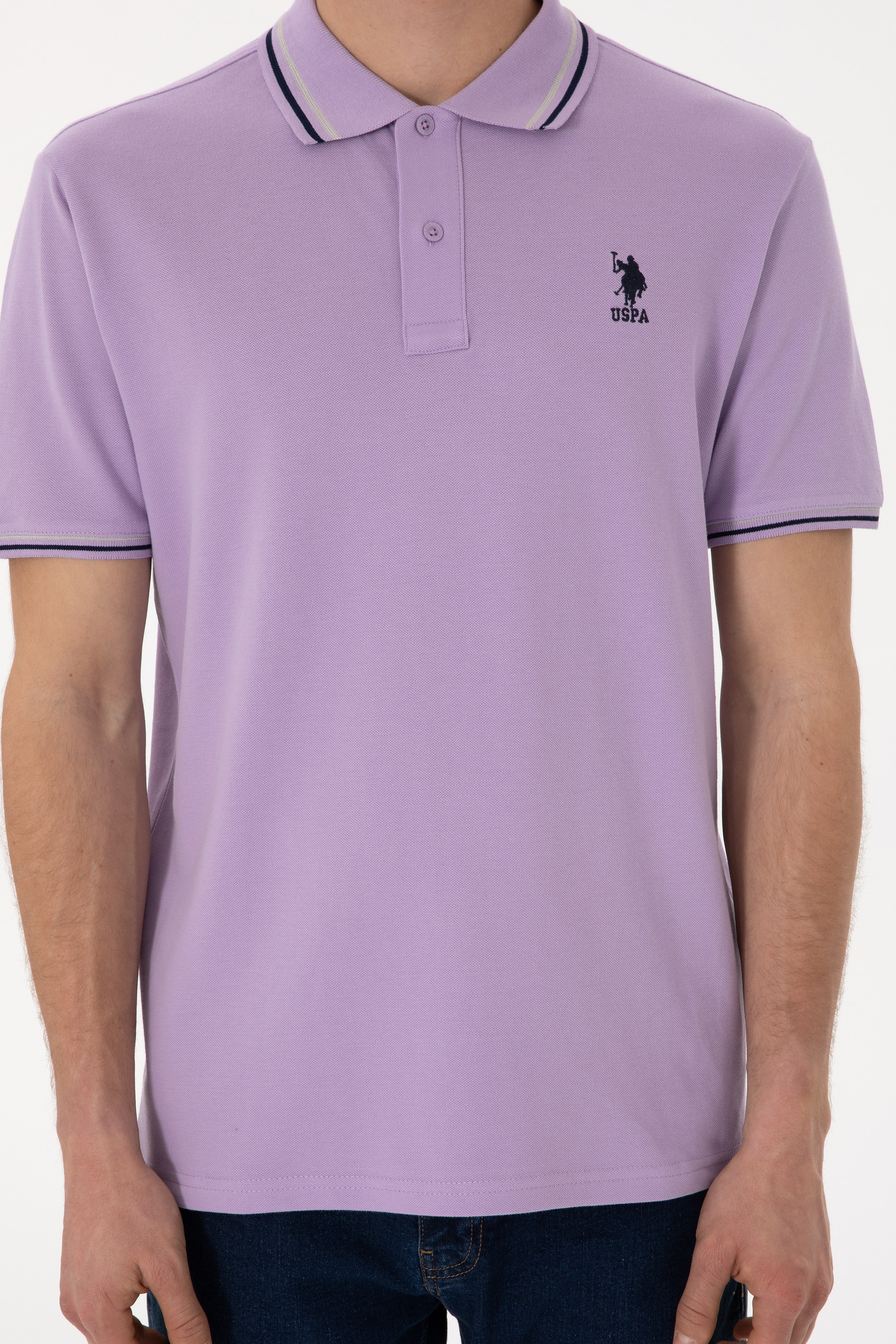 Erkek Regular Fit Polo Yaka Lila Basic Tişört - Image 7