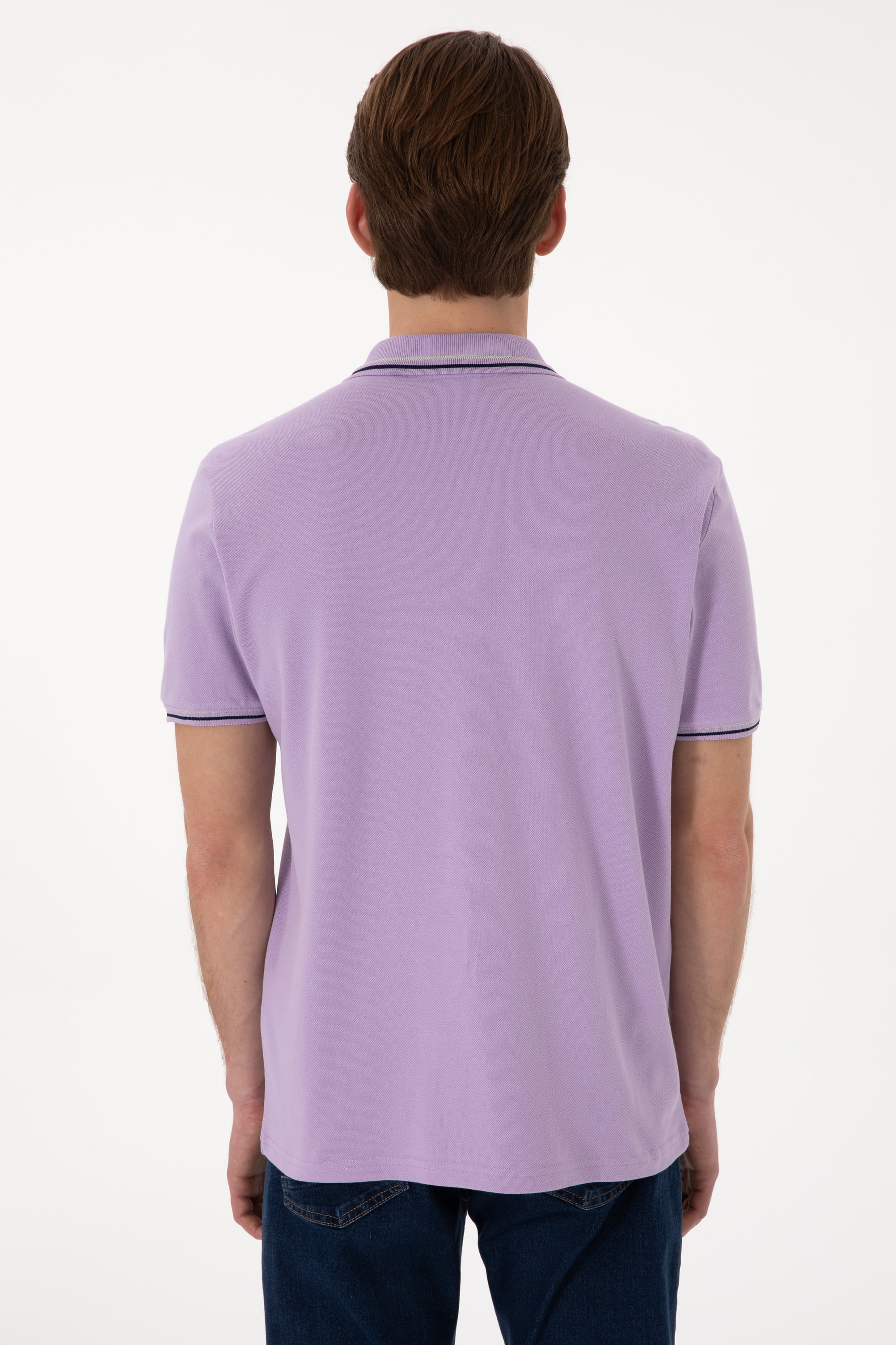 Erkek Regular Fit Polo Yaka Lila Basic Tişört - Image 6
