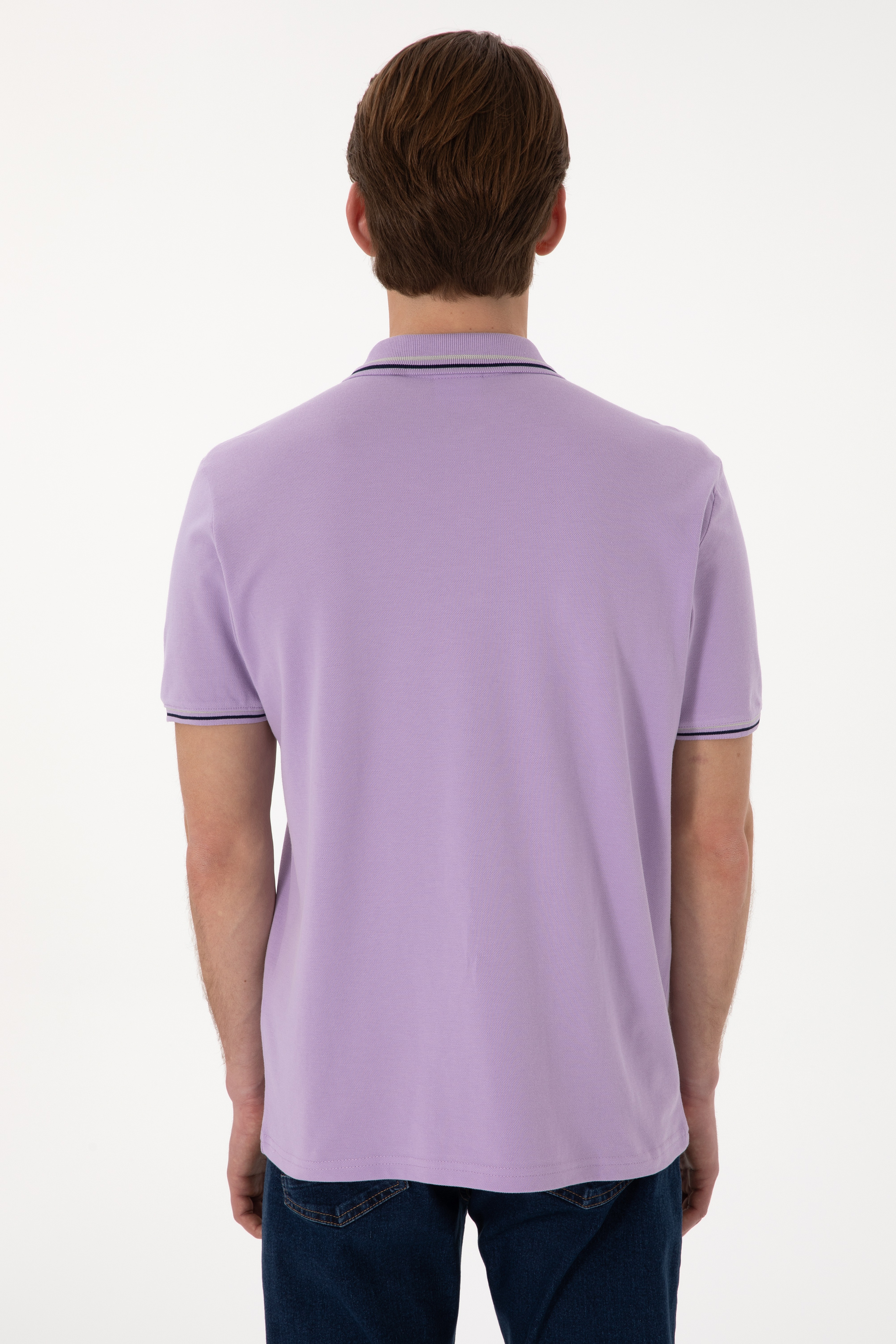 Erkek Regular Fit Polo Yaka Lila Basic Tişört