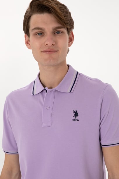Erkek Regular Fit Polo Yaka Lila Basic Tişört