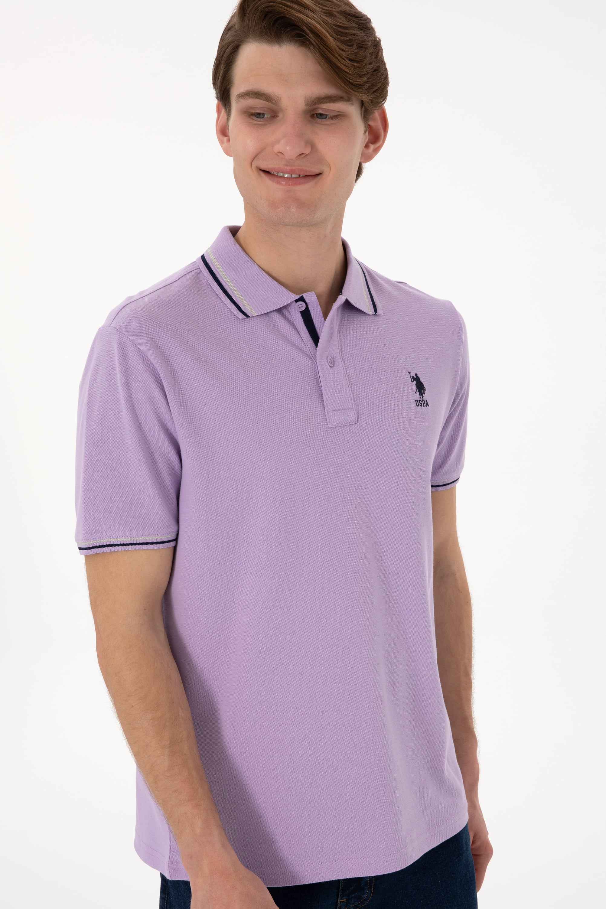 Erkek Regular Fit Polo Yaka Lila Basic Tişört