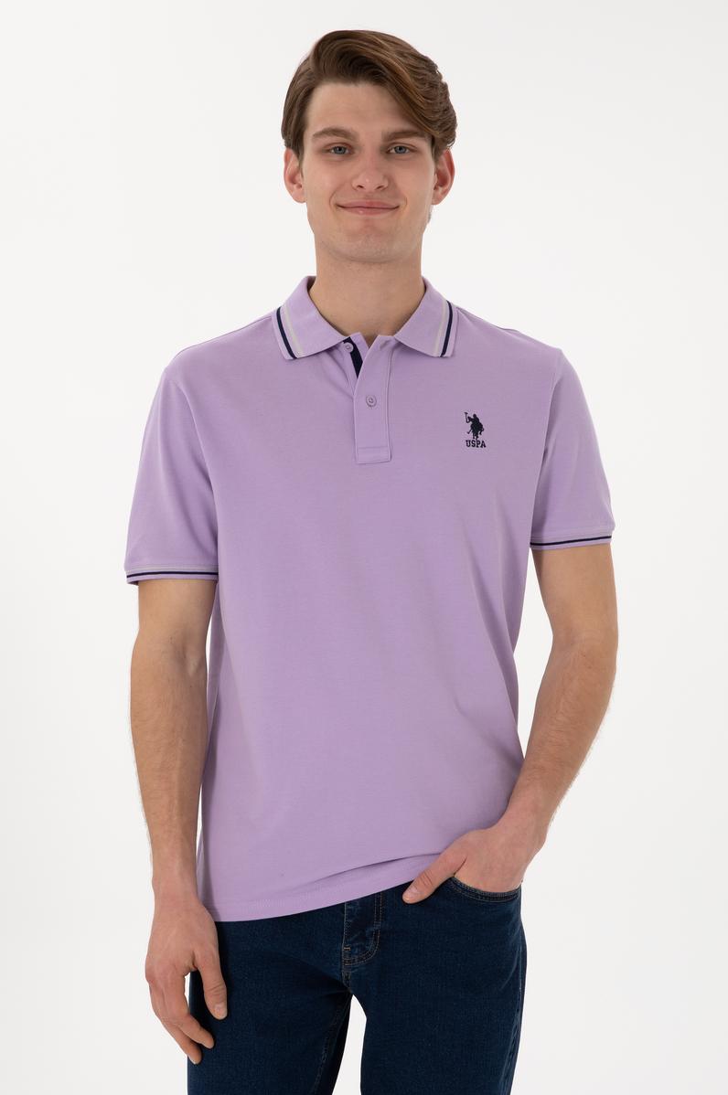 Erkek Regular Fit Polo Yaka Lila Basic Tişört