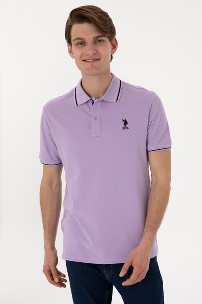 Erkek Regular Fit Polo Yaka Lila Basic Tişört