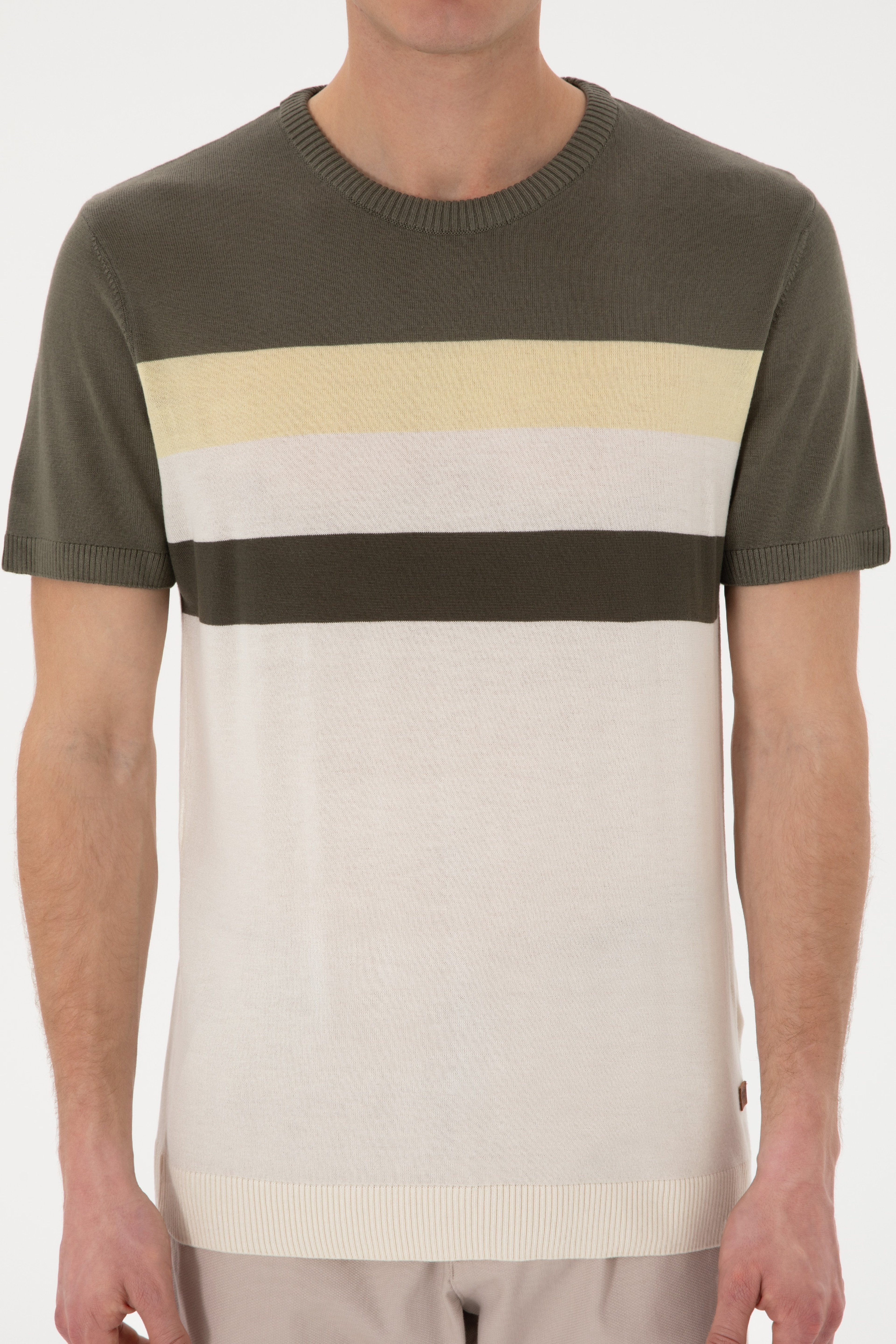 Erkek Slim Fit Bisiklet Yaka Haki Tişört