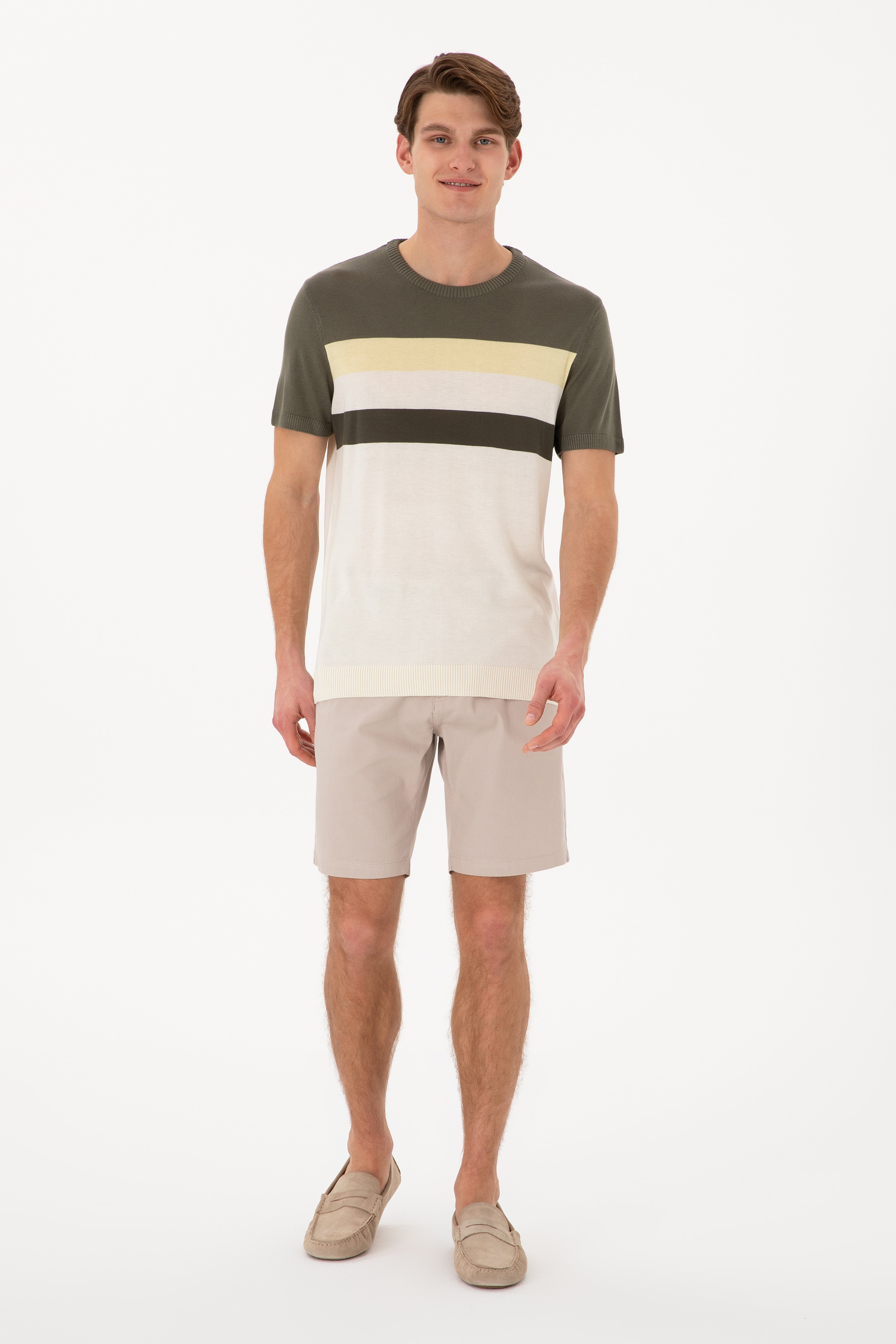 Erkek Slim Fit Bisiklet Yaka Haki Tişört - Image 4