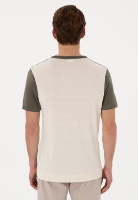 Erkek Slim Fit Bisiklet Yaka Haki Tişört - 50306459007