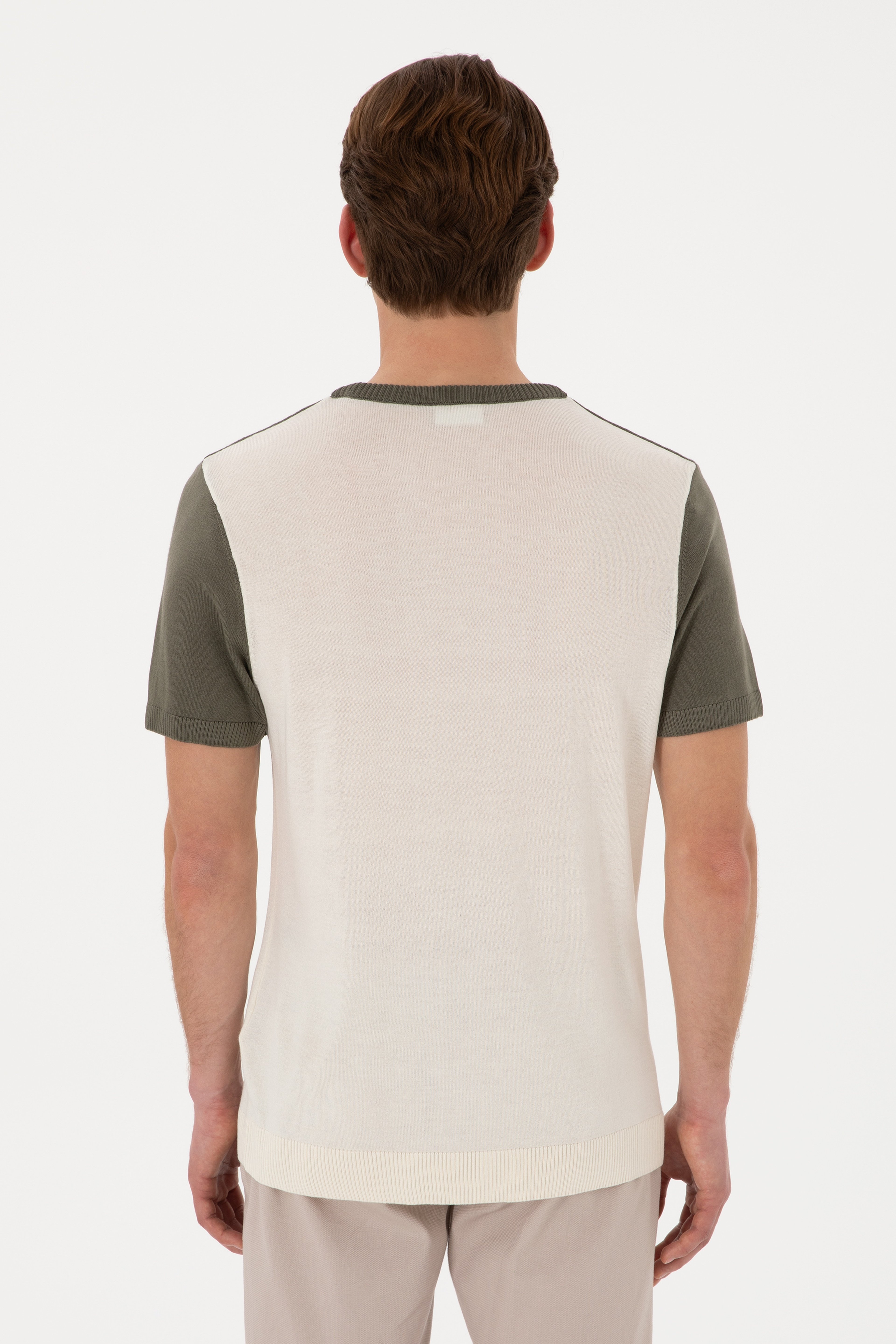 Erkek Slim Fit Bisiklet Yaka Haki Tişört - Image 5