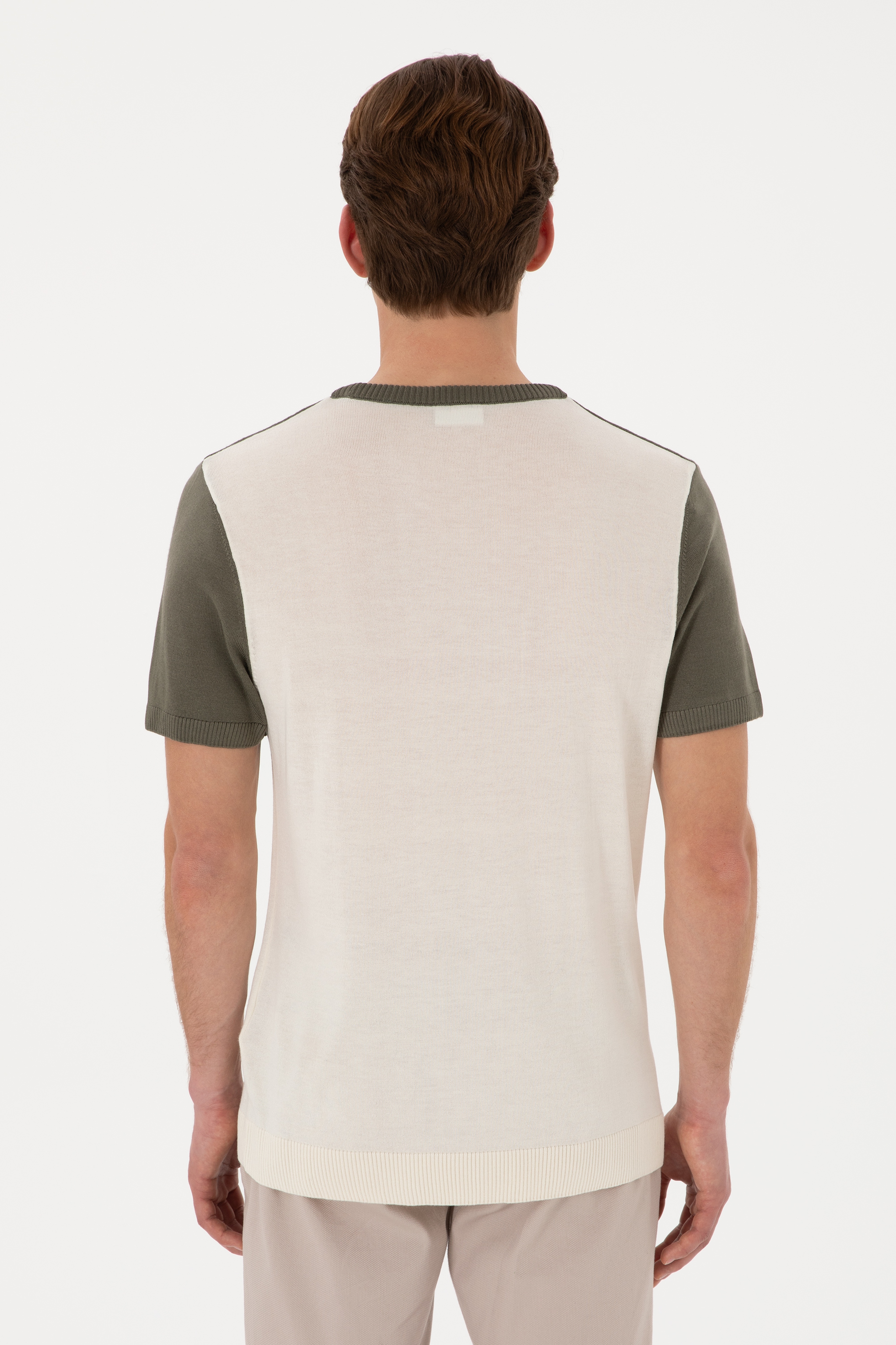 Erkek Slim Fit Bisiklet Yaka Haki Tişört