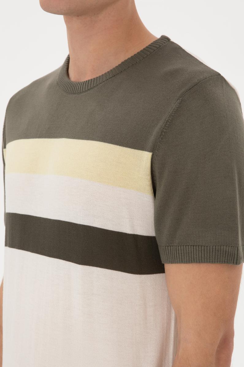 Erkek Slim Fit Bisiklet Yaka Haki Tişört